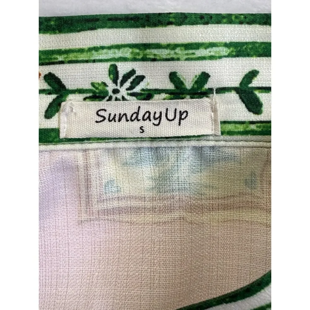 Sunday Up Linen Blend Shirt Dress Women’s Sz S Puff Sleeve Tie Waist Midi - Picture 6 of 11